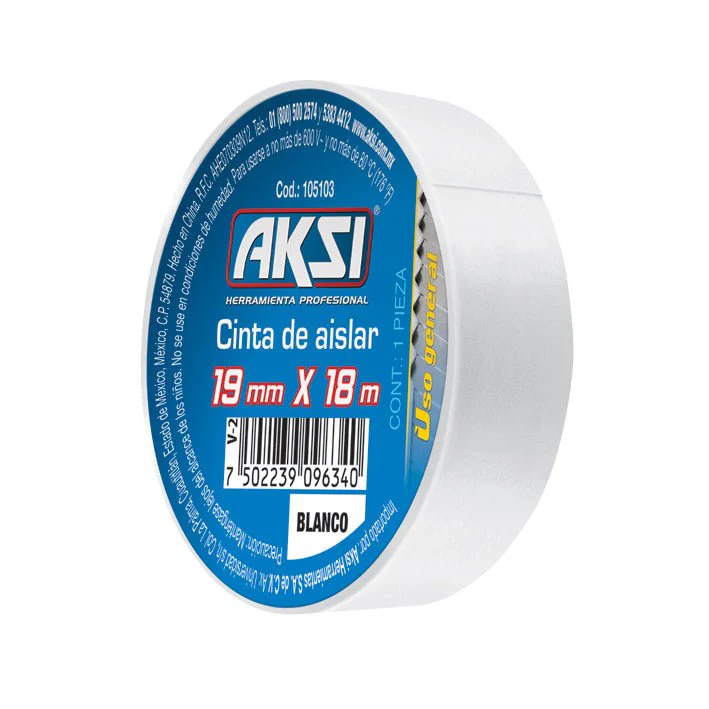 CINTA AISLAR BLANCA 19mm x 18m AKSI 105103