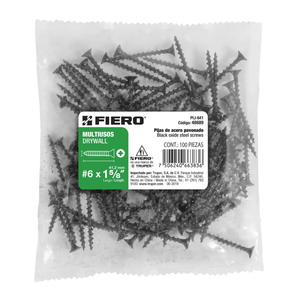 BOLSA CON 100 PIJAS #6 x 1⅝" MULTIUSOS FIERO (TRUPER) 48689