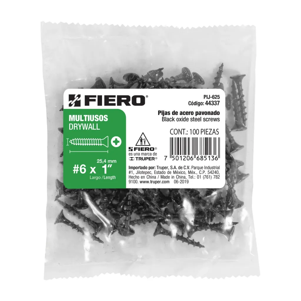 BOLSA CON 100 PIJAS #6 x 1" MULTIUSOS FIERO (TRUPER) 44337
