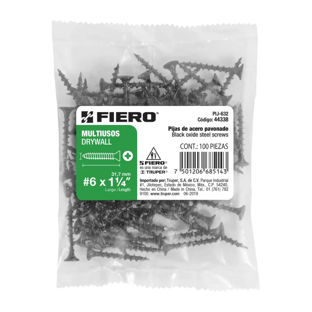 BOLSA CON 100 PIJAS #6 x 1¼" MULTIUSOS FIERO (TRUPER) 44338
