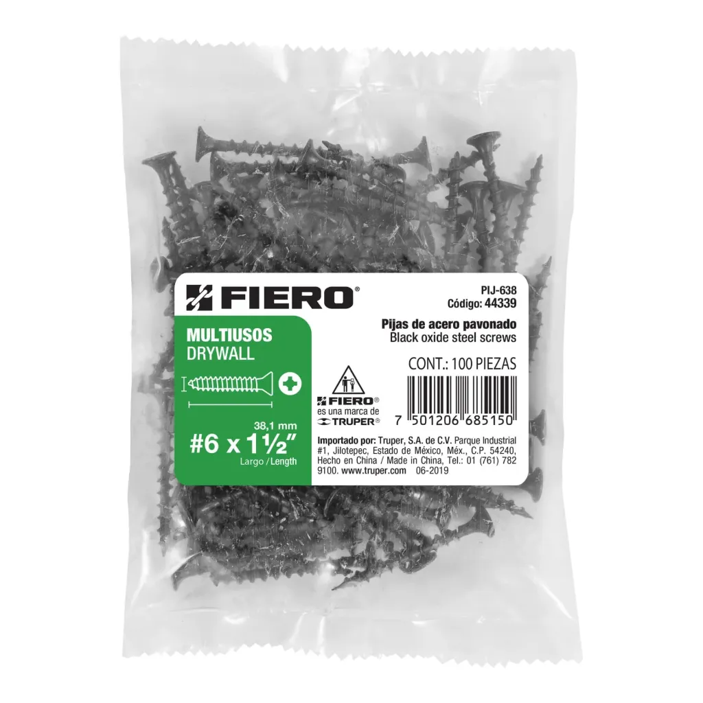 BOLSA CON 100 PIJAS #6 x 1½" MULTIUSOS FIERO (TRUPER) 44339