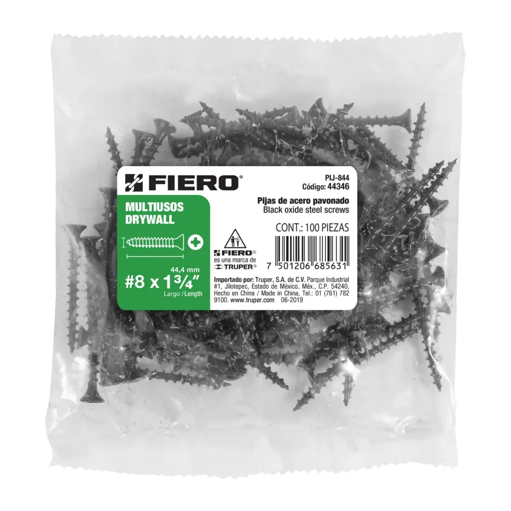 BOLSA CON 100 PIJAS #8 x 1¾" MULTIUSOS FIERO (TRUPER) 44346