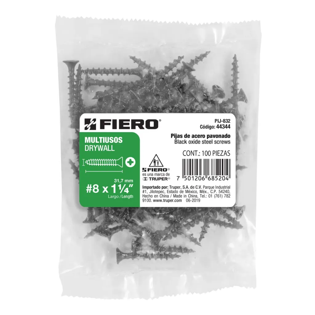 BOLSA CON 100 PIJAS #8 x 1¼" MULTIUSOS FIERO (TRUPER) 44344