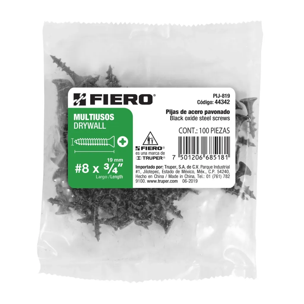 BOLSA CON 100 PIJAS #8 x 3/4" MULTIUSOS FIERO (TRUPER) 44342