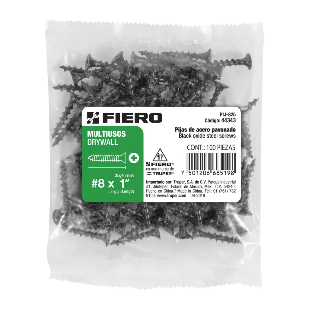 BOLSA CON 100 PIJAS #8 x 1" MULTIUSOS FIERO (TRUPER) 44343