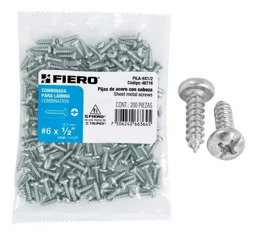 BOLSA CON 200 PIJAS P/LAMINA #8 x 3/8" FIERO (TRUPER) 44411