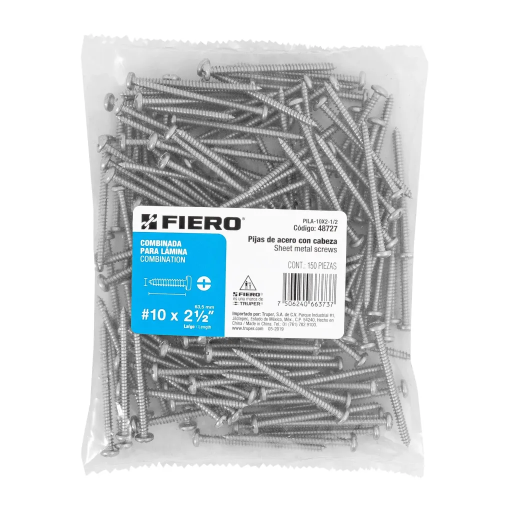 Bolsa con 150 pijas para lámina, #10 x  2-1/2', Fiero (TRUPER) 48727