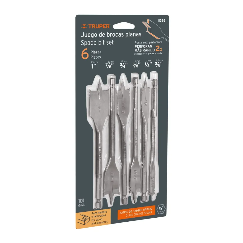 JUEGO DE 6 BROCAS PLANAS, TRUPER 11395